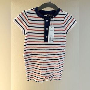 Janie and Jack Striped Navy and Red Romper